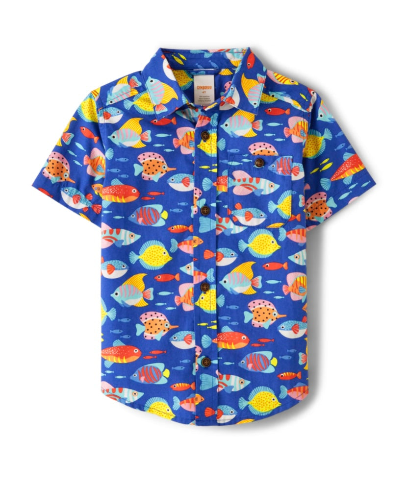 Camisa Manga Corta Botones Peces