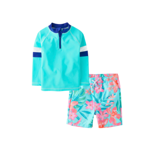 Set de Playa Flores con Camisa Turquesa