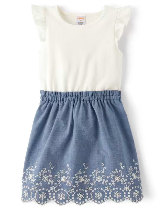 Vestido Blanco y Azul con Flores